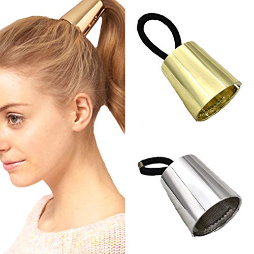 JONKY Metal Elastic Hair Rope for Hair Ponytail Holder Opened Circle Hair Ties Hair Accessory Hair Cuff Scrunchies for Women and Girls （Pack of 2）