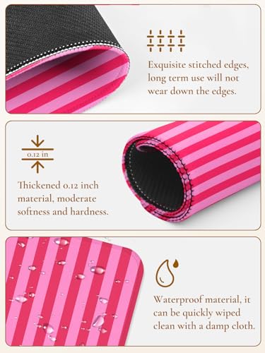 Image of Square Cute Striped Mouse Pad with Stitched Edge, Premium Waterproof Cloth Aesthetic Small Stripe Mouse Mat, Non-Slip Rubber Base Funny Mousepad Desk Accessories,Striped Hot Pink