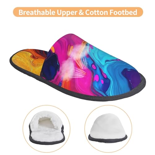 Colorful Abstract Swirls Pattern Women's Fuzzy Slippers Comfy Non Slip for Women Mom Girlfriend Indoor Outdoor4