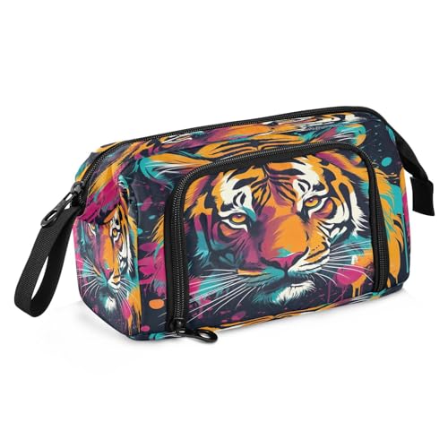 Image of Tigers Colorful Pencil Case Pouch Big Capacity Pencil Bag Box Organizer Pen Case with Handle Stationery Organizer for Girls Boys Adults Women School Office