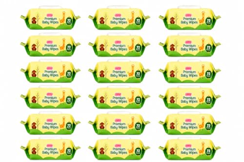Image of Happy Premium Baby Wipes Export Quality with Aloe Vera & Vitamin E Alcohol-Free, Dermatologically Safe & pH Balanced | Gentle Skin Care for Newborns & Toddlers | Flip-Top Lid for Lasting Moisture (1296, 72 count (Pack of 18))