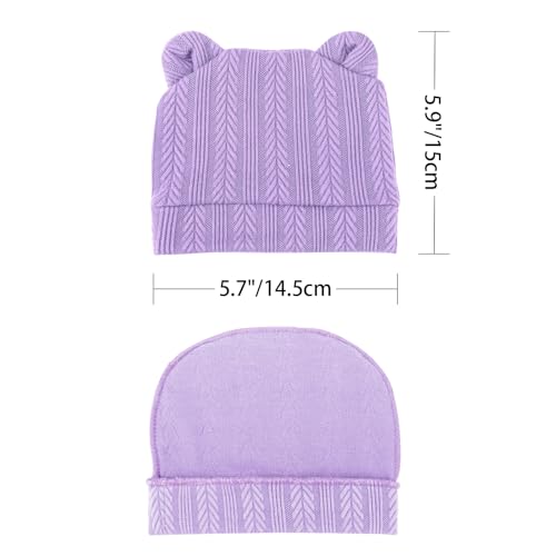 Image of BQUBO Newborn Baby Hats Bear Ears and Mittens Sets Preemie Caps Baby Boy Girl Infant Hospital Beanie for 0-3 Months