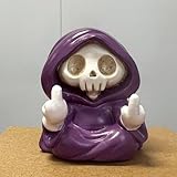 Daisylily Adorable Skull Grim Reaper Statue with Walking Dog Ghost Statue Figurine, Halloween Home Tabletop Decoration - Middle Finger