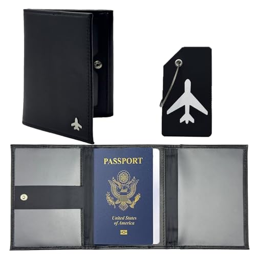 Lyxinarhy Pilot Wallet Passport Holder RFID Blocking Nappa Leather Travel Wallet Stylish Travel Companion for Aviation Professionals (Black)
