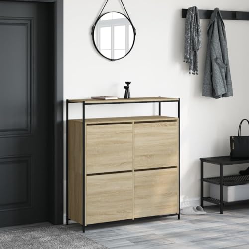 Meuble chaussures fin gain de place avec 4 abattants design bois et solide