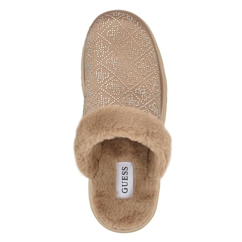 Guess Women's DANIKAS Slipper, Taupe Velvet Rhinestone Logo 240, 82
