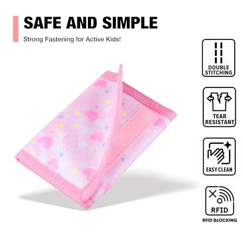 Image of Kids Wallets for Girls, Little Girls Wallet for Kids, Wallet for Teen Girls, Toddler Wallet for Girls with Magic Sticker, RFID Nylon Wallet /Canvas Wallet with Coin Pocket for Gifts, Pink Heart