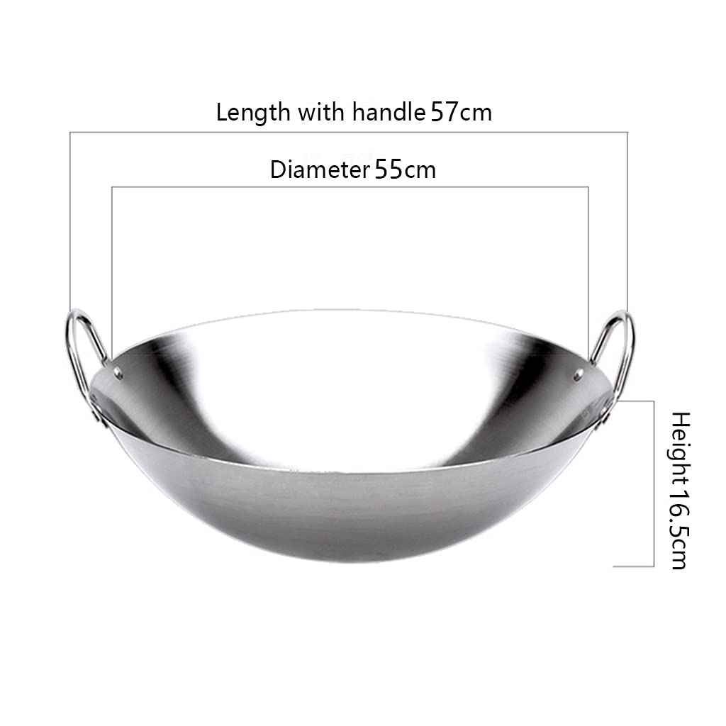 Wok Professionale in Acciaio Inossidabile Spesse Extra con Copertura Piana 50-70cm commestibile Non Magnetico Fondo Tondo pentola Senza Fumo Adatto per Mensa,Ristorante,Cucina