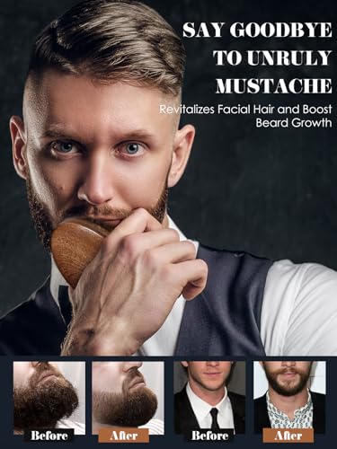 Bituemly Beard Brush, Natural Boar Bristles Beard Brush for Men and Wooden Sandalwood Pocket Beard Comb Set, Facial Hair Grooming Kit with Mustache Scissors as a Styling Tool, Growth, Detangles, Shine - Image 3