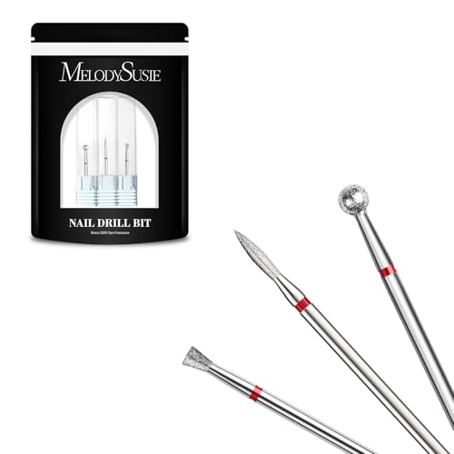 MelodySusie 3Pcs Cuticle Cleaner Nail Drill Bits Set 3/32 Safety Carbide Diamond Bits Ball Flame and Inverted Tapered Bits Suitable for Cuticle Dead Skin Nail Prepare Silver