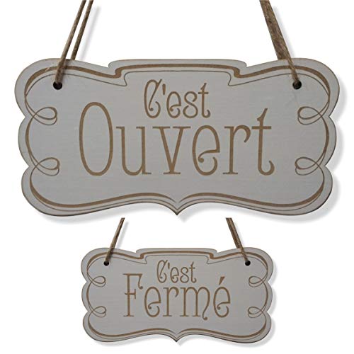 Craf'u Ouvert/Fermé Panneau de Boutique Bois Shabby Suspendue Plaque de Porte Fenêtre (Petit 9,5 x 19 cm)