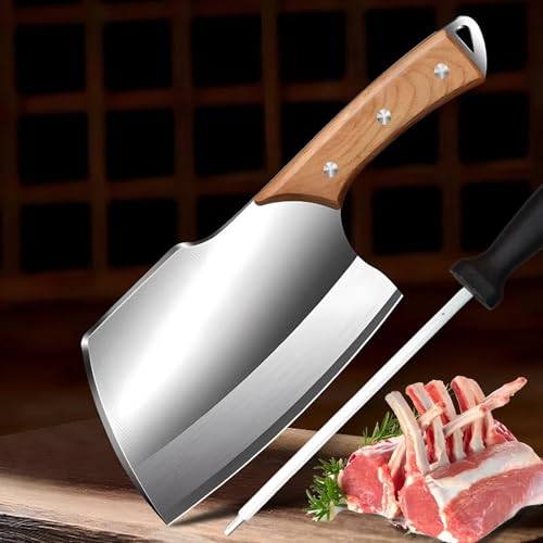 Image of Machado Forging Serbian Chef Knife Set - 12 inch Full Tang High Carbon Clad Steel Butcher Cleaver with Knife Sharpener - Perfect for Vegetables, Fish, Meat - Ideal for Kitchen, Hotel, Restaurant