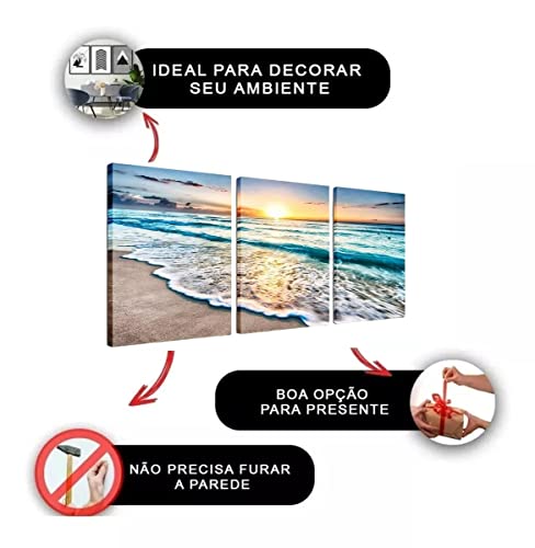 Kit 3 Quadros Decorativos Oceano Ondas Mar Praia Escritório Casa Sala