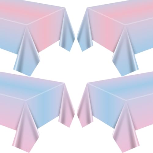 APUXXJUPA Gender Reveal Tablecloth - Disposable Plastic Pink and Blue Tablecloth Pastel Birthday Decorations for Boy or Girl Baby Shower Gender Reveal Table Decorations
