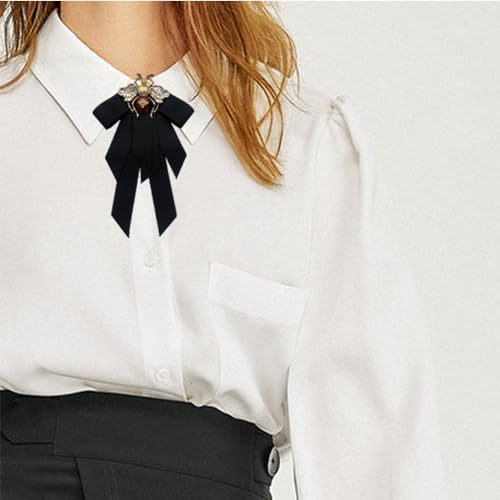Image of Vintage alloy black bow Bee Brooch preppy ribbon bow tie for men and women