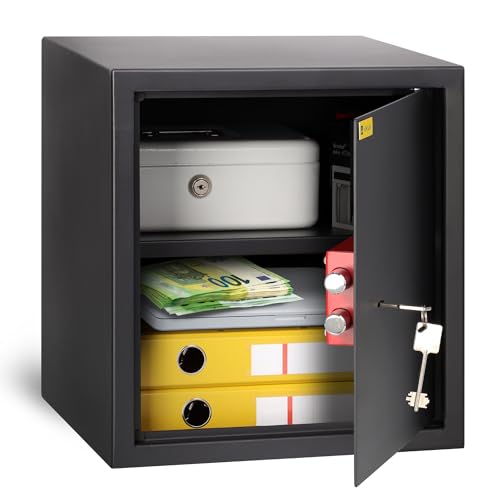 HomeSafe HV38K Caja Fuerte Metálica con Llave - 38x35x35cm (HxAxP) - Para Seguridad en el Hogar, Almacenaje, Dinero en Efectivo, Joyas, Ahorros, Documentos de Oficina
