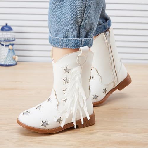 BMCiTYBM Toddler Girls Cowgirl Boots Little Kids Mid Calf Western Cowboy Pointed Toe Riding Shoes Tassels Glitter2