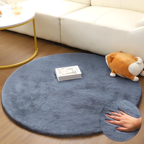 FeinKulturia Teppich Rund 60 cm, Waschbare Hochflor Kaninchenfellimitat...