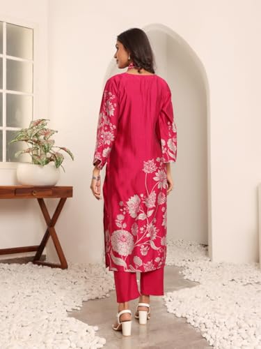 Image of Varanga Women's Casual Kurta Sets | Stylish Straight Kurta & Trousers | Printed Chanderi Silk Ethnic Co-ord Set