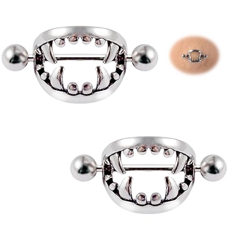 14G 16G Spooky Nipple Piercing Jewelry for Halloween, Vampire Skull Nipple Rings Surgical Steel for Men and Women, Nipple Shields Barbell Rings