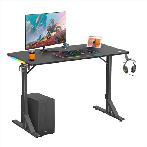 Noua Aim Scrivania Gaming RGB, Tavolo da Gioco Ergonomico, Postazione Gaming per PC Computer Monitor, Portabicchieri e Gancio per Cuffie, 112 * 60 * 75 cm
