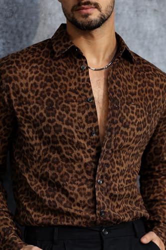 Image of Foomer Brown Solid Self Design Opaque Party Shirts
