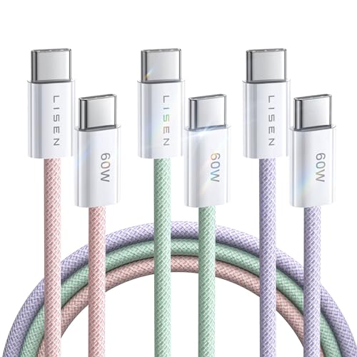 Image of LISEN USB C Cable, 3-Pack [10 /10 /10FT] USBC to USBC Cable for iPhone 16e 15 Pro Max Charger Cord, 60W (3.1A) C to C Cable Fast Charging for Samsung S25 /S24 /23, Switch 2, iPad, MacBook