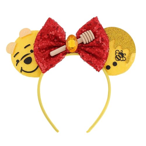BPNHNA Bee Mouse Ears Headband Sequin Bow Hairband Honey Hair Hoop Costume Headwear for Women Girls Party Cosplay
