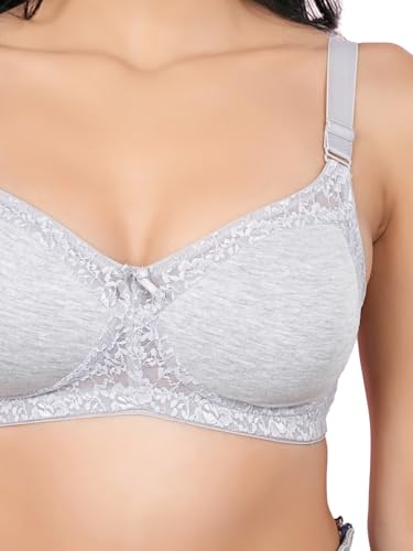Image of Women's Seamless Padded Bra | Full Coverage | Cotton Stretch Fabric and Nylon Lace | Broad Adjustable Straps