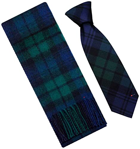 Ensemble cadeau écharpe et cravate en laine d'agneau motif tartan moderne