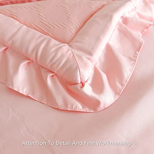 Aikasy Boho Toddler Bedding Set With Jacquard Plush And Ruffled Fringe - Comforter, Flat Sheet, Fitted Sheet, And Pillowcase - Suitable For Boys And Girls - Coral Pink #TOP4