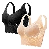 Necalisi büstenhebe Damen Schwarz+Hellgelb Damen-Sport-Spitzen BH offener Rücken, gepolstert, niedlich, mittlere Wirkung für bequemes Training BH Damen Push up 105B