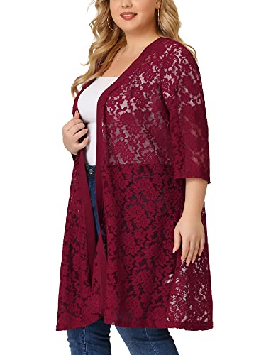 Image of Agnes Orinda Plus Size Cardigans for Women Lace Cardigan Lightweight Crochet 3 /4 Sleeve Cover Up Jacket