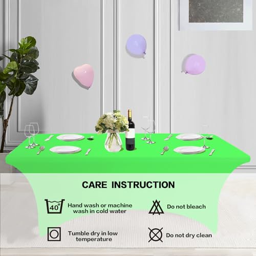 Image of IVAPUPU 2 Pack 4FT Table Cloth for Rectangular Fitted Events Stretch Green Table Covers Washable Cover Spandex Tablecloth Protector for Party, Wedding, Cocktail, Banquet, Festival