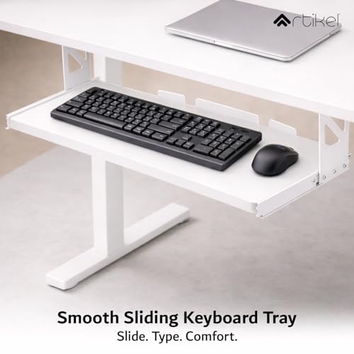 Image of ARTIKEL Artidesk X-Large Electric Height Adjustable Table for Office Work with Keyboard Tray | Sit Stand Gaming Desk| 80Kg Wt Lift | 2 Headphone Hooks, Cable Management Tray - White (160x75cm)
