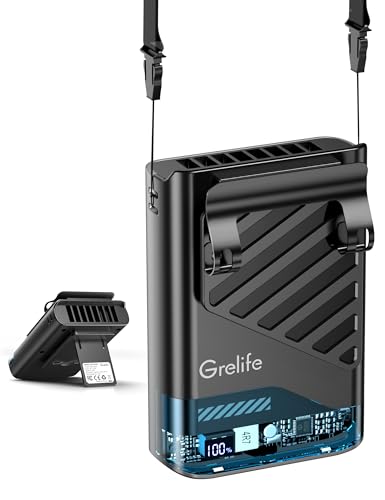 Image of Grelife 2026 AI Portable Waist Fan Rechargeable with LED Display & 40H Runtime,5 Speed 10000RPM Cooling Personal Clip Fan,33ft/s Wind Speed Neck fan for Outdoor Work,Camping,Farm,Jobsite(Black)