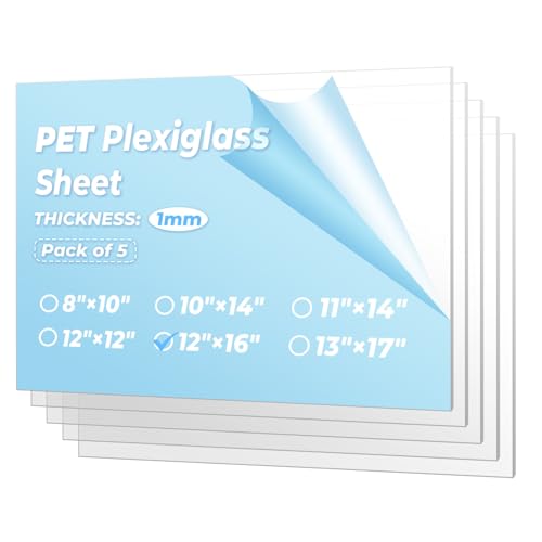 Image of 5 Pack Clear Plexiglass Sheets- 12x16x0.04 Acrylic Sheets Transparent and Shatterproof Plexi Glass Panel for DIY Projects, Window Replacements, Signs, and Displays - Easy to Cut and Drill
