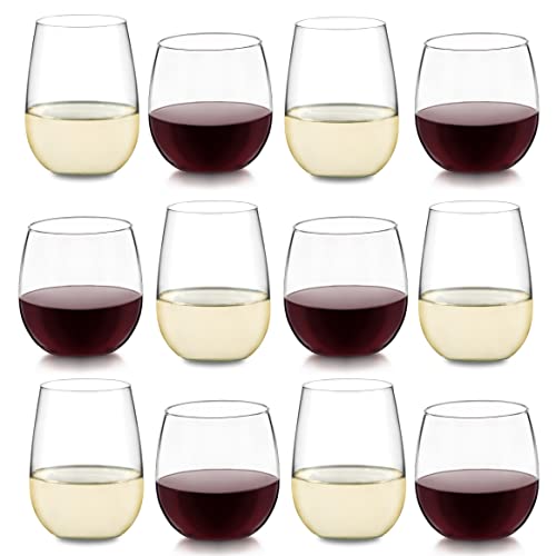 Libbey Stemless Wine Glasses for Red and White Wines, Set of 12