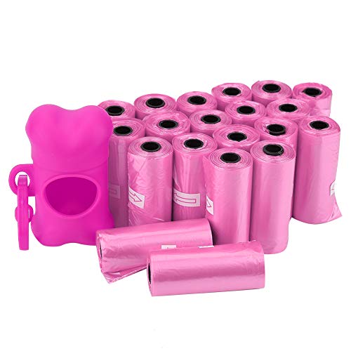 Sacchetti per escrementi di cani, 20 rotoli per cani, in plastica, con forma ossea, colore: rosa