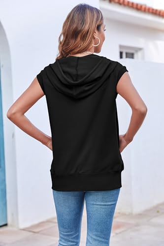 Fisoew Women's Sleeveless Zip Up Hoodies Casual Loose Fit Drawstring Sweatshirts Lightweight Jackets Vest with Pockets2