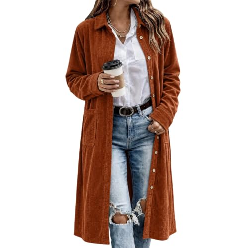 MaMiDay Women's Corduroy Shirt Button Down Long Jacket with Pockets - image 1