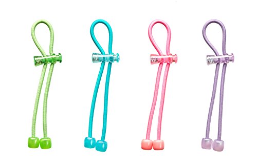 Pulleez Sliding Ponytail Holder, Set Of 4 - Acrylic Charms - Lime/Sky/Pink/Lavender Elastic Hair Ties #TOP3
