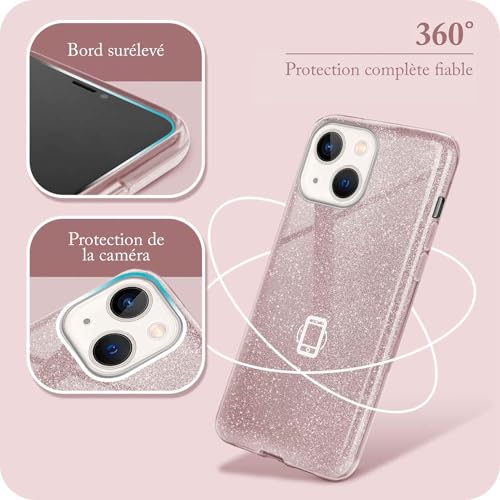 Coque de téléphone strass diamant iPhone 13 Mini Max rose brillant