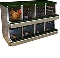 Chicken Nesting Box, 8 Compartment Metal Nesting Box, Wall Mountable Nesting Boxes with Swing Perch and Roll Away Egg Collection, Vented Holes, 8 Training Eggs Included