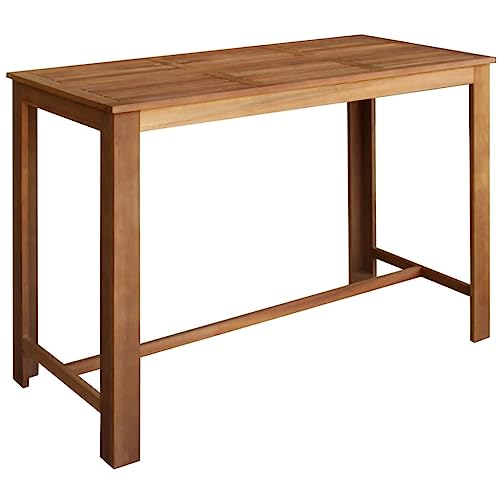 Mesa de bar de madera de acacia maciza para jardín en casa, 150 x 70 x 105 cm de altura