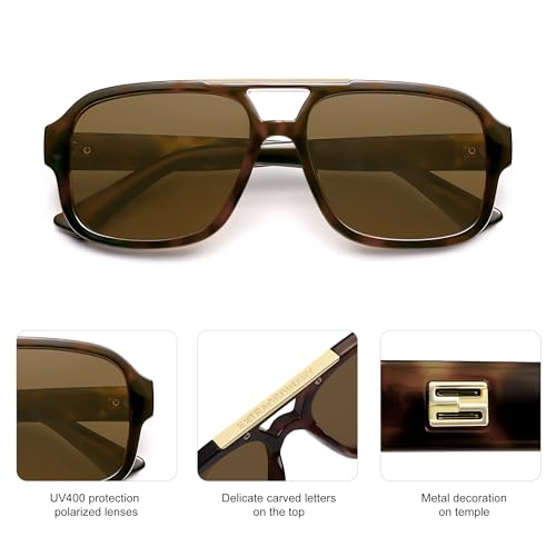SOJOS Retro Aviator Sunglasses Womens Mens Polarized Vintage Trendy Rectangle Women Sunnies SJ23354