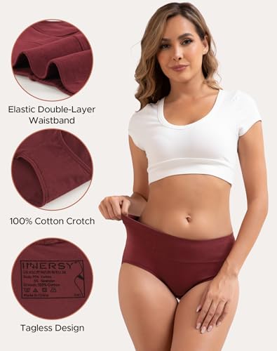 INNERSY Women's Cotton Underwear High Waist Ladies Briefs Full Coverage Panties 4-Pack3