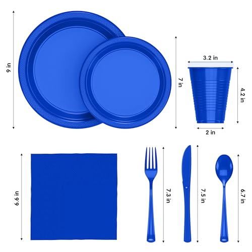 Image of Exquisite 350 Pcs Dark Blue Plates and Napkins Party Supplies Plate Sets