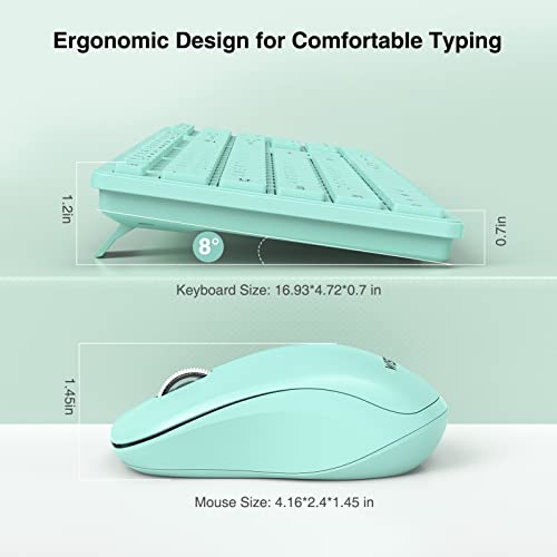 Wireless Keyboard And Mouse, Wisfox 2.4Ghz Full-Size Silent Keyboard With Numeric Keypad, Long Battery Life, Lag-Free, Slim Usb Cordless Mouse Keyboard Combo For Pc Laptop Windows (Mint Green) #TOP5
