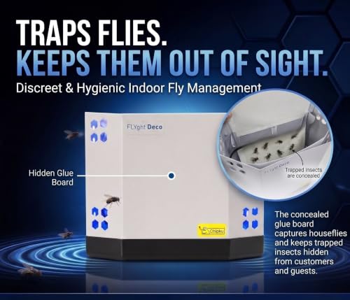 Image of FLYght Deco UV LED Insect Light Trap for Indoor Fly Control, Commercial Fly Trap & Housefly Catcher with Hidden Glue Board for Restaurant, Cafe, Office, Shop, Wall & Tabletop Use, 25-40 Sq M